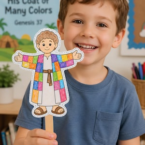 Joseph's Coat of Many Colors Popsicle Stick Craft, Christian Kids Genesis Bible Study Activity, VBS Sunday School Printables, PDF Download