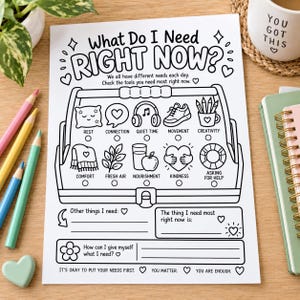 My Needs Toolbox Mental Health Worksheet, Self Care Printable, Daily Wellness Check In Form, Coping Skills Therapy Resource