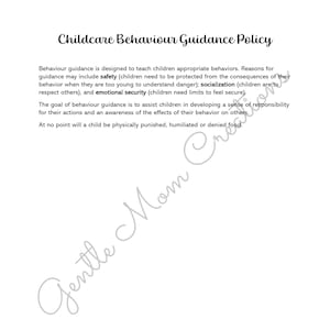 Daycare Behaviour Guidance Policy | Behavior Management | Childcare Forms | Parent Handbook | Preschool Forms