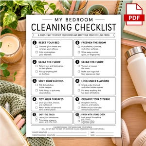 Kids Bedroom Cleaning Checklist, Kids Cleaning Chart, Kids Chore Chart, Teen Responsibility Chart