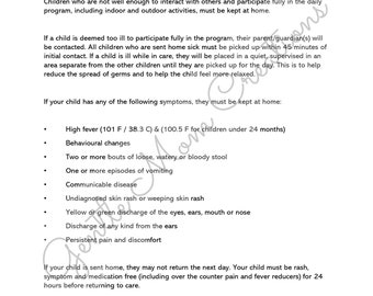 Daycare Sickness Policy | Illness Policy | Daycare Poster | Home Daycare | Resources | Editable Policy | Daycare Parent Handbook Forms