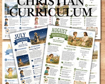 Christian Virtue Curriculum, 12 Month Christian Homeschool Curriculum Bundle, Sunday School and Homeschooling Bible Lessons for Kids