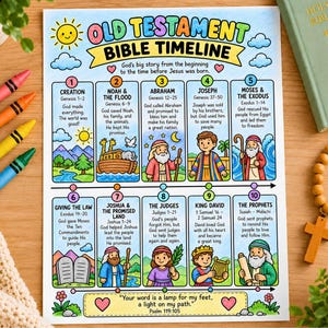Old Testament Bible Timeline Coloring Page for Kids, Christian Bible History Worksheet, Sunday School and Homeschooling Bible Lesson