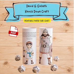 David and Goliath Knock Down Craft, Printable Bible Story Activity, Kids Bible Lesson Game, Sunday School Craft