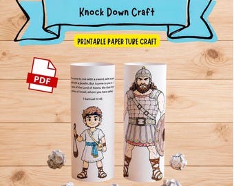 David and Goliath Knock Down Craft, Printable Bible Story Activity, Kids Bible Lesson Game, Sunday School Craft