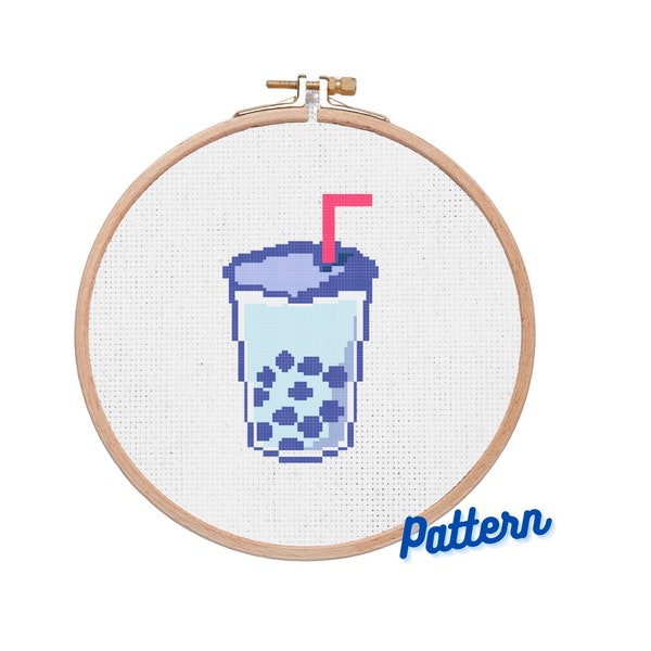 bubble tea cross stitch pattern, drink cross stitch pattern, cross stitch PDF, Modern counted cross stitch chart