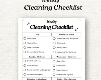 Weekly Cleaning Checklist | Weekly Chore Chart | Cleaning Planner | ADHD Cleaning Planner