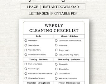 Weekly Cleaning Checklist | Weekly Chore Chart | Cleaning Planner | ADHD Cleaning Planner