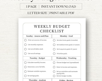 Weekly Budget Checklist Weekly Budget Planner Weekly Budget Planner Printable ADHD Budget Planner