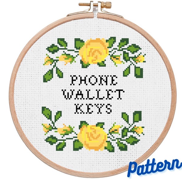 Cross Stitch Pattern Phone Wallet Keys, Phone Wallet Keys sign, Modern Cross Stitch, Funny Cross Stitch, Instant Download PDF