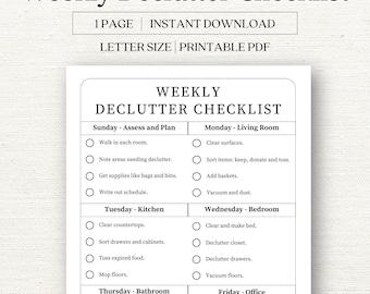Weekly Declutter Checklist | Minimalist Declutter Checklist | Organize Checklist | Declutter Checklist 2024