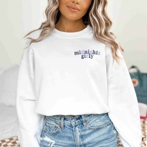 midnights (small) girly t/s inspired crewneck sweatshirt, eras tour outfit, gift for her, holiday birthday gift, music lover merch
