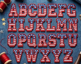 Stars and Stripes Alphabet Stickdatei Vaterländisch USA Flagge Stickmuster