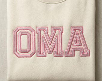 Diseño de bordado de aplique Oma, archivo de letras Varsity Grandma / Bordado a máquina de abuela, descarga digital