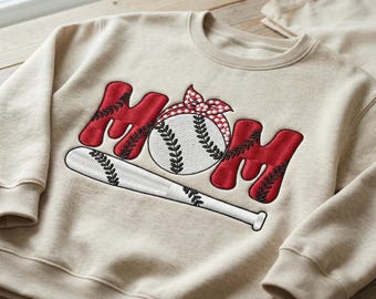 Diseño de bordado para mamá beisbolera, estilo universitario, bate de béisbol, lazo (descarga digital)