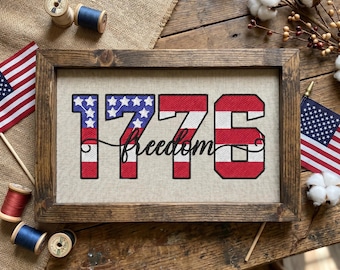 Freiheit 1776 Stickdatei Design Patriotic Stars Stripes Maschinenstickerei Unabhängigkeitstag Dekorationen Feier zum Downloaden Datei