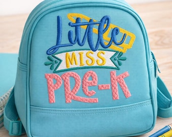 Little Miss Pre-K Stickdatei, Back to School Shirt Datei (Digitaler Download)