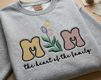 Diseño de bordado para mamá, letras en patchwork, tulipanes florales, Día de la Madre (Descarga digital)