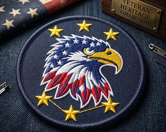 Vaterländischer Adler Stickerei Design Amerikanische Flagge Sterne Runde Abzeichen Maschinenstickerei Herunterladbare veteranischen Unabhängigkeit Dekorationen