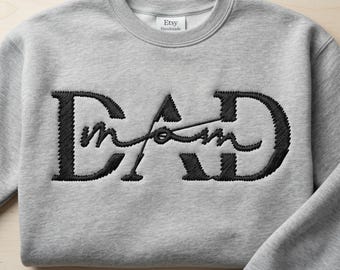 Diseño de bordado para papá y mamá, letras mayúsculas en negrita, detalle de flecha (descarga digital)