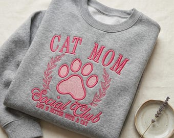Diseño de bordado para club social de mamás de gatos, archivo para máquina de bordar con diseño botánico de huella de pata (descarga digital)
