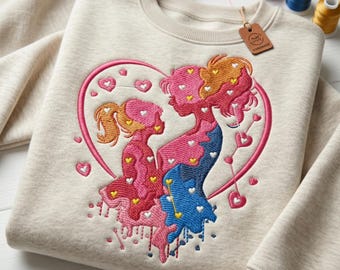 Diseño de bordado de silueta de corazón para madre e hijo (descarga digital)