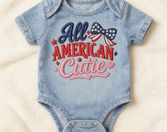 All American Cutie Stickerei Design Vaterländischer Bogen Maschinenstickerei Download Unabhängigkeitsfeier Kinder Outfit Dekorationen