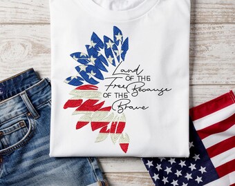 Vaterländisches Land der freien Maschinenstickerei-amerikanische Flaggenveteran-Militärgedenkfeier-Unabhängigkeits-Kleid-Dekor-Herunterladbar