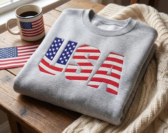 USA Flagge Briefe Stickerei Design Patriotische Sterne Streifen Maschinenstickerei Herunterladbare Unabhängigkeitsfeier Bekleidung Dekoration