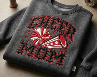 Diseño de bordado "Cheer Mom Varsity", archivo "Megaphone Sports Mom" (descarga digital)