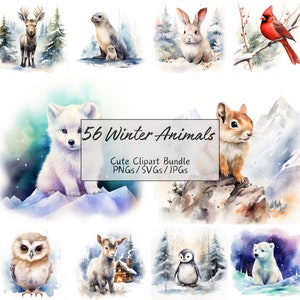 56 jolis bébés animaux d'hiver, lot de cliparts hiver, animaux de la chambre de bébé, lot de cliparts, art numérique, lot méga 300 dpi PNGs/SVG/JPG