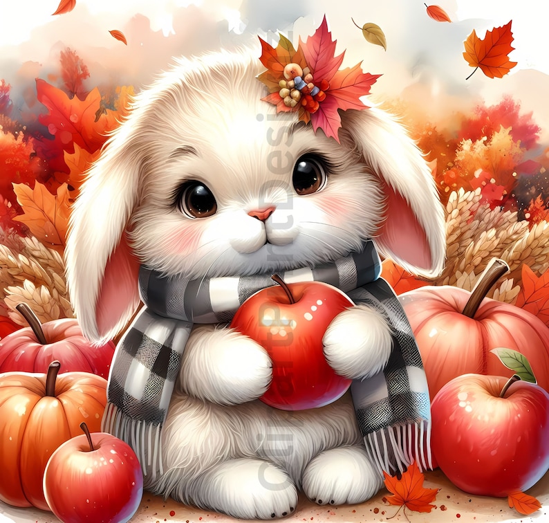 Rabbit Fall Time Desktop Cute Fall Rabbits Clipart Bundle, Watercolor Autumn Rabbit Clip Art ...