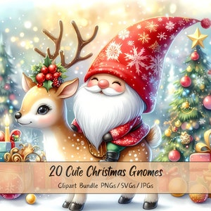 Grazioso pacchetto di clipart di gnomi natalizi, immagini di clipart di gnomi natalizi, file di personaggi ad acquerello di alta qualità, divertenti grafiche di figure invernali festive