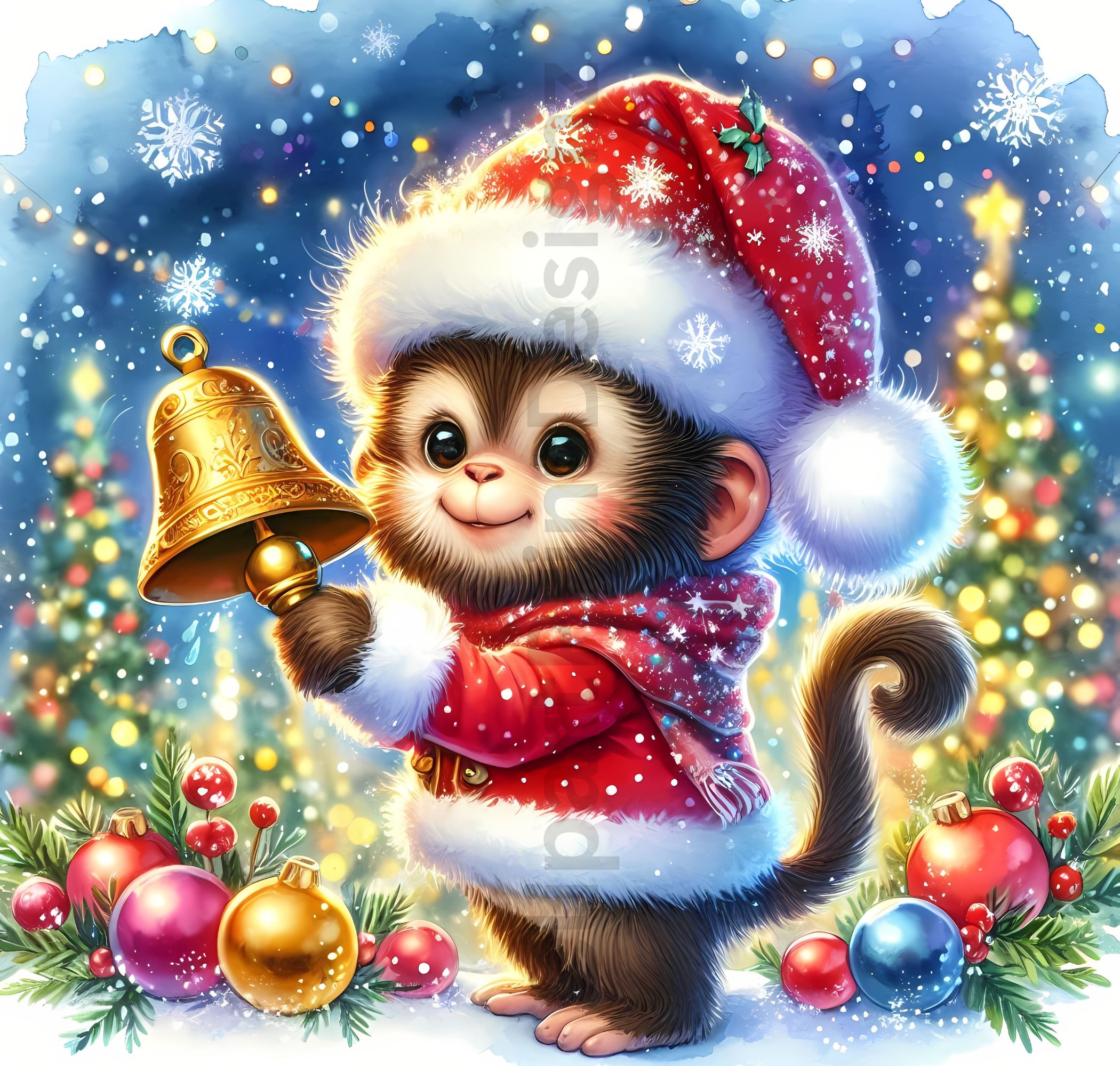 Cute Christmas Monkeys Clipart Bundle, Xmas Monkey Clip Art Images ...