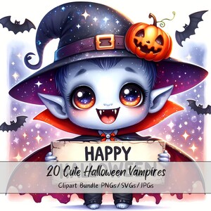 Lindo paquete de imágenes prediseñadas de vampiros de Halloween, imágenes prediseñadas de vampiros en acuarela, criaturas aterradoras de alta calidad, descarga de criaturas digitales divertidas de otoño