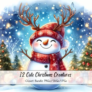 Pacchetto di clipart di graziose creature natalizie, immagini di clipart di creature natalizie, acquerello di alta qualità, grafica di gnomi invernali festosi, ragazza di Babbo Natale