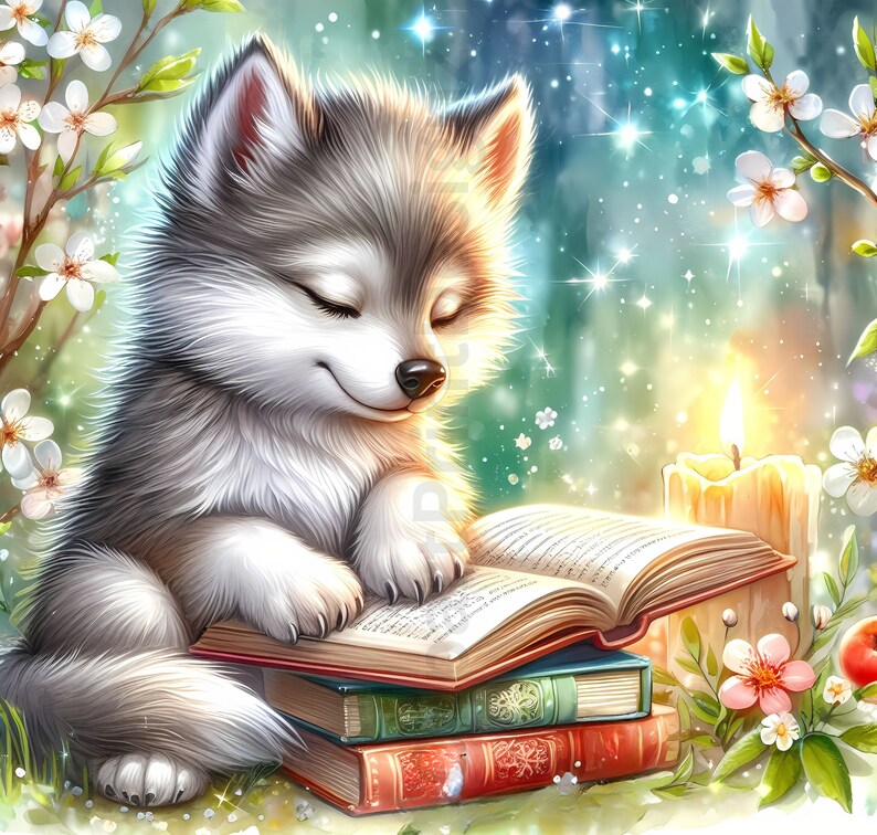 Cool Wolves Spring Cute Spring Wolves Clipart Bundle, Watercolor Clip Art Images, High ...