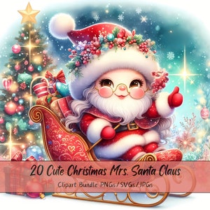 Joli Noël, Mme le père Noël Clipart Bundle, clauses de Noël Clip Art Images, fichiers hiver aquarelle de haute qualité, graphiques festifs amusants