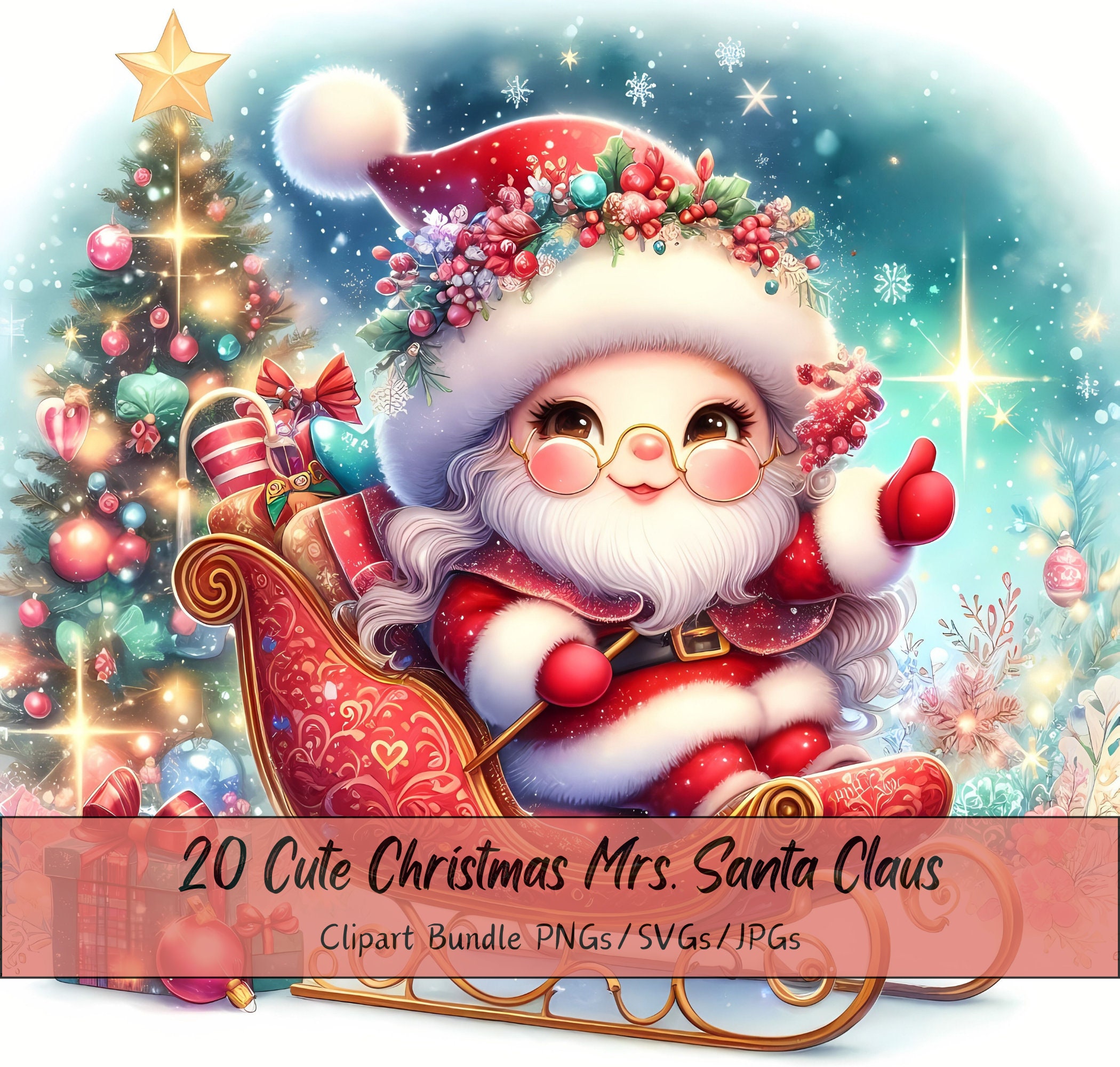 かわいいクリスマスミセスサンタクロースクリップアートバンドル