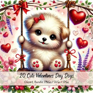Lindo paquete de imágenes prediseñadas de perros para el día de San Valentín, imágenes prediseñadas de perros para el día de San Valentín, archivos de acuarela de alta calidad, divertidos gráficos de animales festivos, invierno