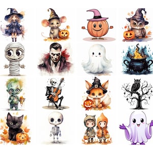 215 Cute Halloween Clipart Bundle, Very Cute And Scary, Mega Halloween Bundle, Watercolor, 300 Dpi PNGs/JPGs/SVGs, Commercial Use, Witch