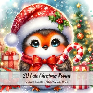 Lindo paquete de imágenes prediseñadas de petirrojos navideños, imágenes prediseñadas de petirrojos navideños, archivo de animales de acuarela de alta calidad, divertidos gráficos de animales festivos de invierno