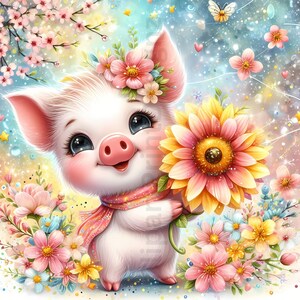 Cute Spring Pigs Clipart, Funny Watercolor Animal Images, High Quality ...