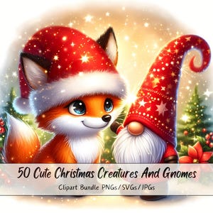 Lindo paquete de imágenes prediseñadas de criaturas y gnomos navideños, imágenes prediseñadas de Navidad, archivos de criaturas de acuarela, figuras gráficas de invierno, gnomos