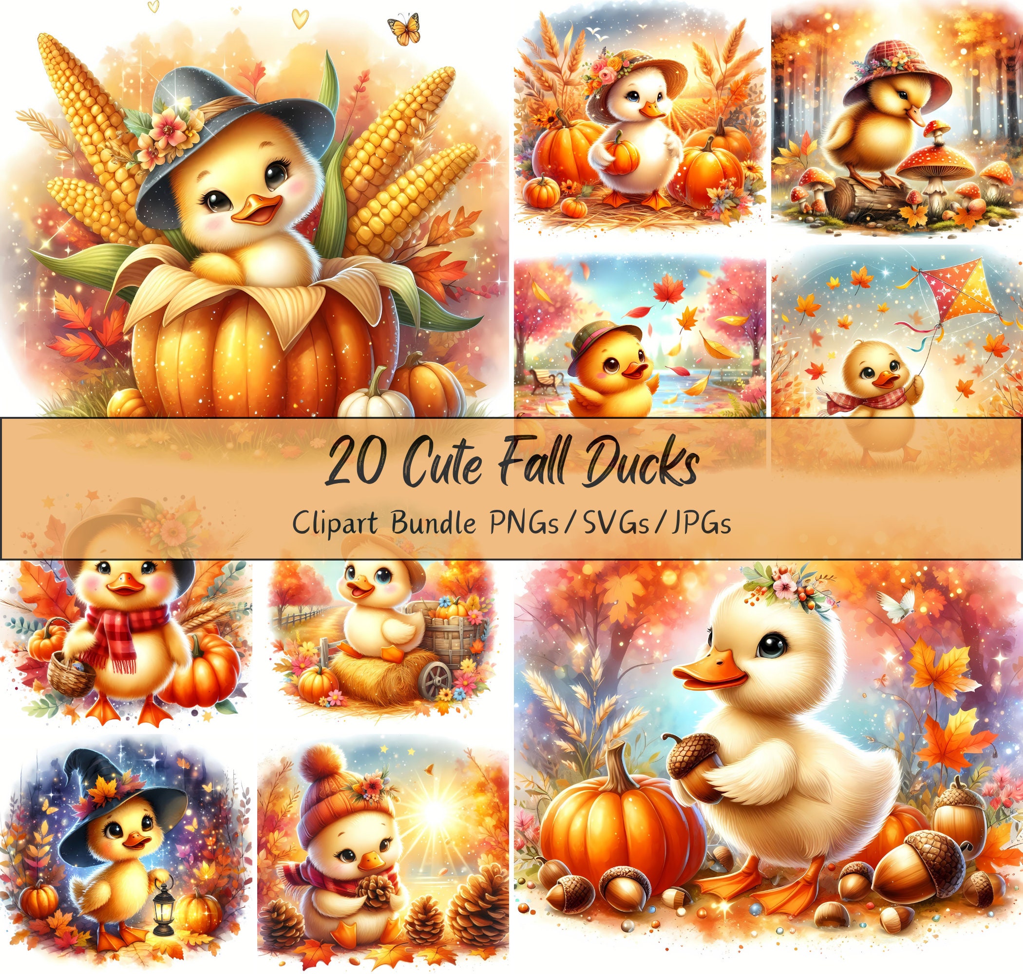 Cute Fall Ducks Clipart Bundle, Watercolor Duck Clip Art Images, High ...