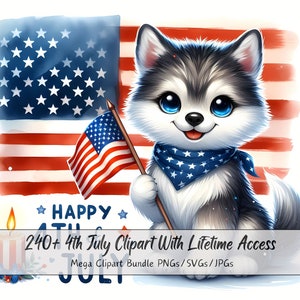 Más de 240 imágenes prediseñadas del 4 de julio, lindo paquete de gnomos mega animales, imágenes de clip art de acuarela, archivos de criaturas de alta calidad, gráficos de archivos de imágenes digitales