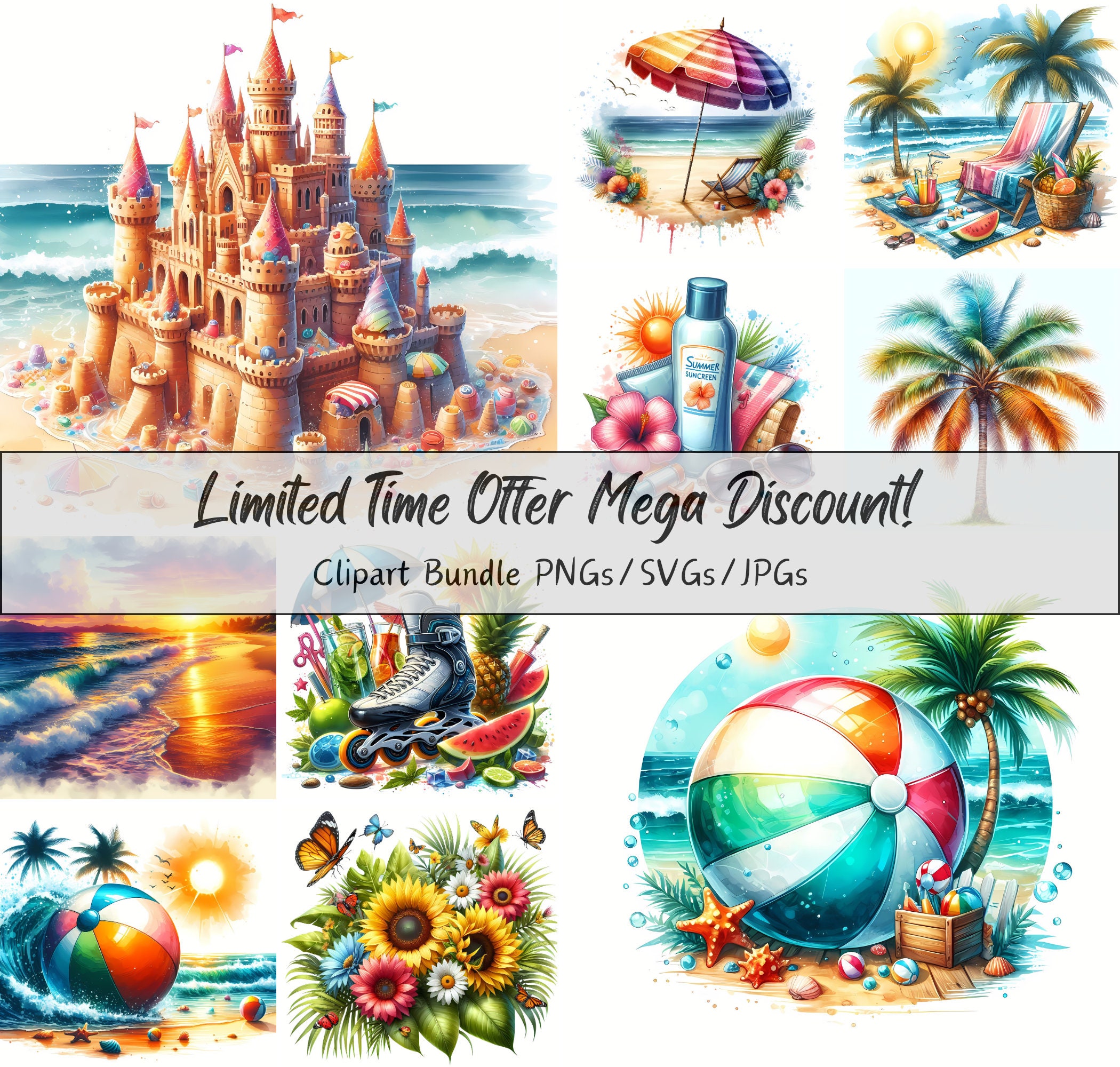 High Quality Summer Clipart Bundle, Watercolor Clip Art Images, Amazing ...