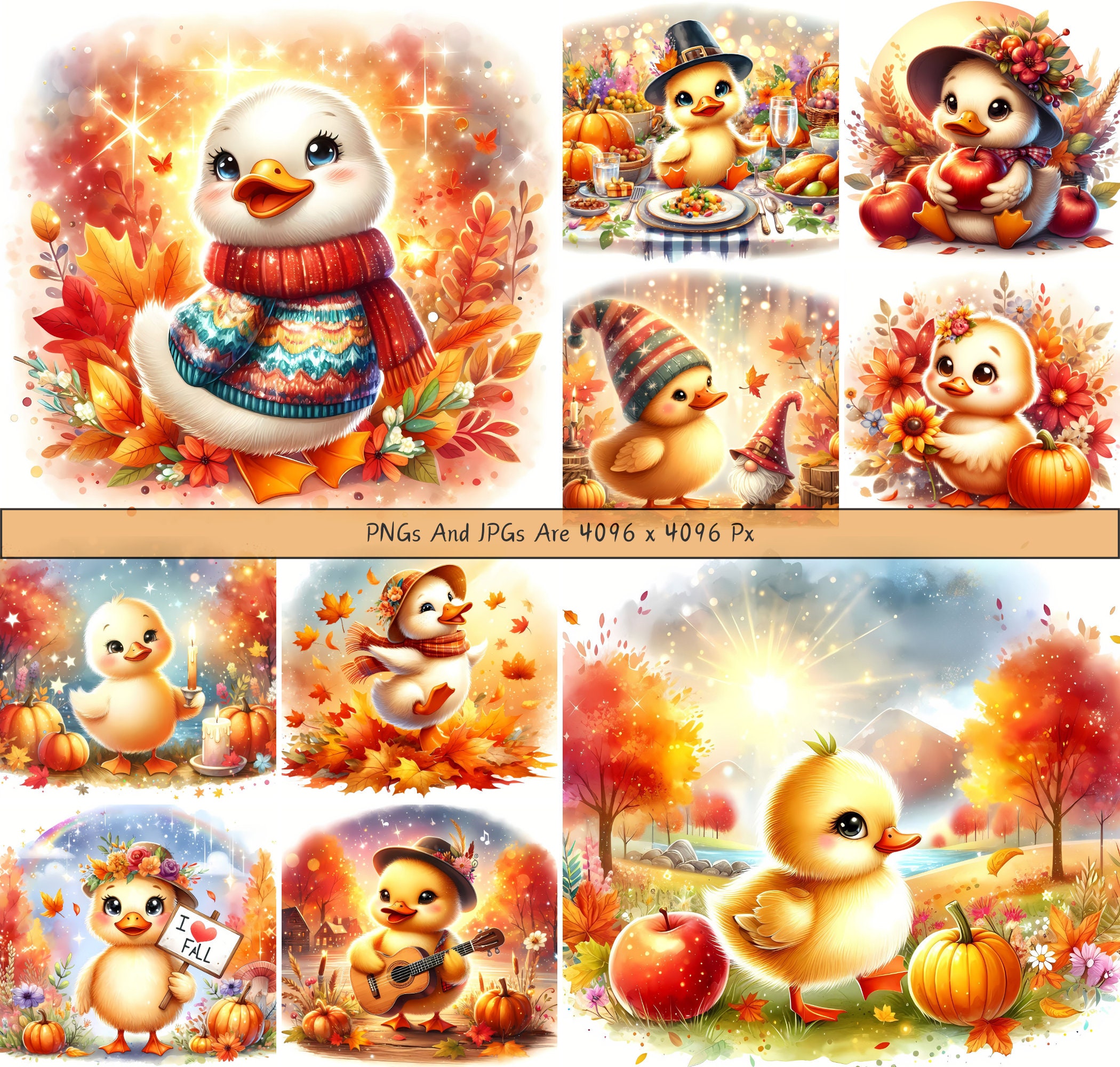 Cute Fall Ducks Clipart Bundle, Watercolor Duck Clip Art Images, High ...