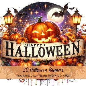 Bundle de cliparts banderoles Halloween, images clip art aquarelle, fichiers banderole de haute qualité, citations numériques Scary Days, fabrication de cartes automne automne