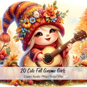 Lindo paquete de imágenes prediseñadas de Fall Gnome Girls, imágenes prediseñadas de acuarela Gnome Girl, archivos de criaturas de alta calidad, gráfico digital de otoño, descargar